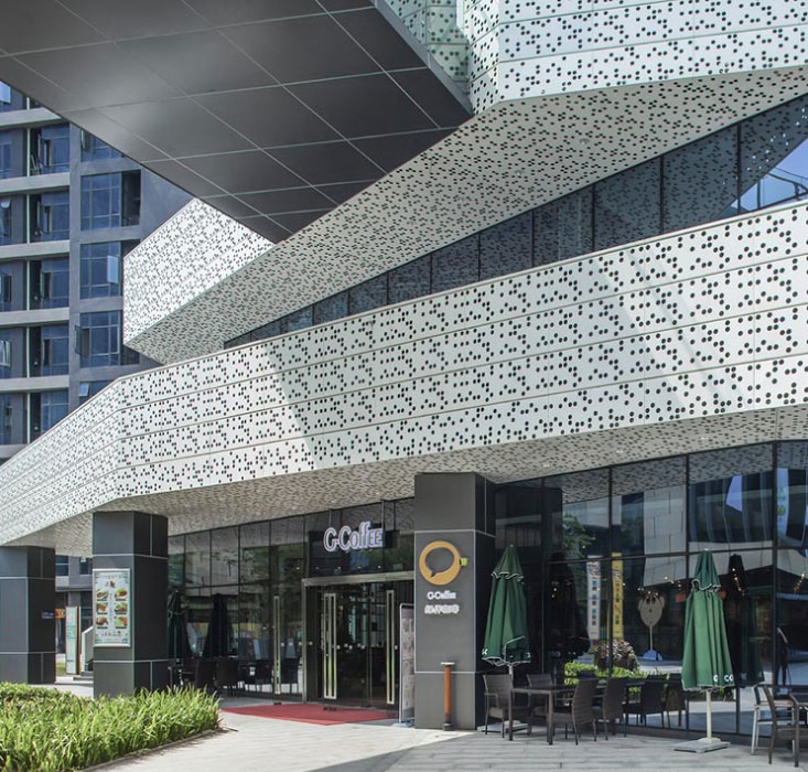 沖孔鋁單板、弧形鋁方通、鋁花格、鋁空調(diào)罩